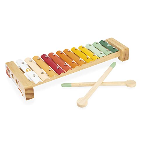 Janod - Xilófono de Metal y Madera Sunshine - Instrumento Musical para Niños - Juguete de Imitación y Estímulo Musical - Pintura al Agua - A partir de 18 Meses, J07619
