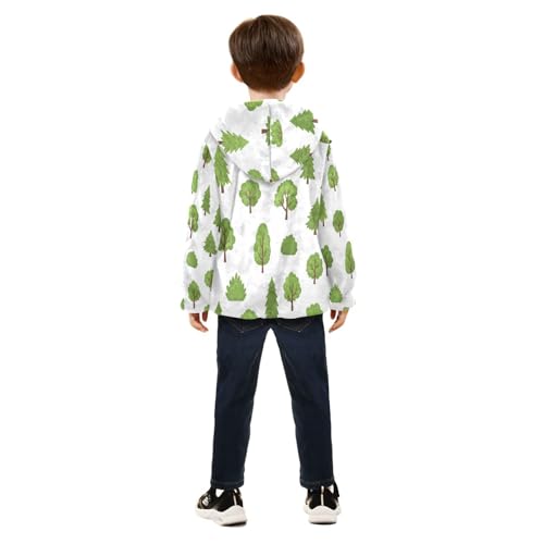 Tree Forest Pattern Print Design Toddler Fleece Jacket Girl Boys Hooded Fleece Jacket Coat Warm Outwear Zip-up 3-10T4