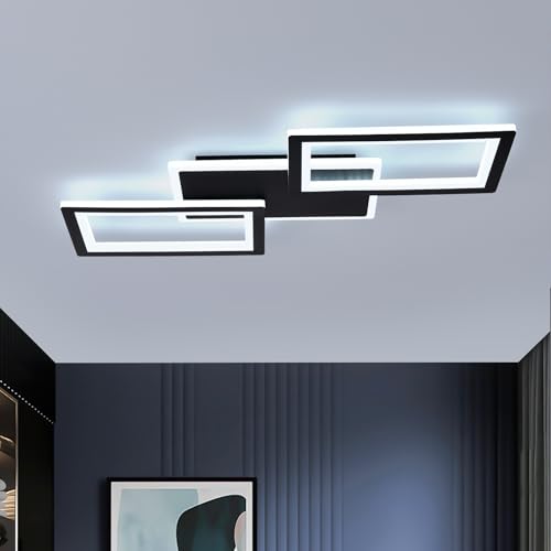 Amansour Plafonnier LED Moderne - Plafond Lampe 36W, Blanc Froid 6000K - 54cm en Acrylique Noir avec Fixation Plate - pour Salon, Chambre, Bureau