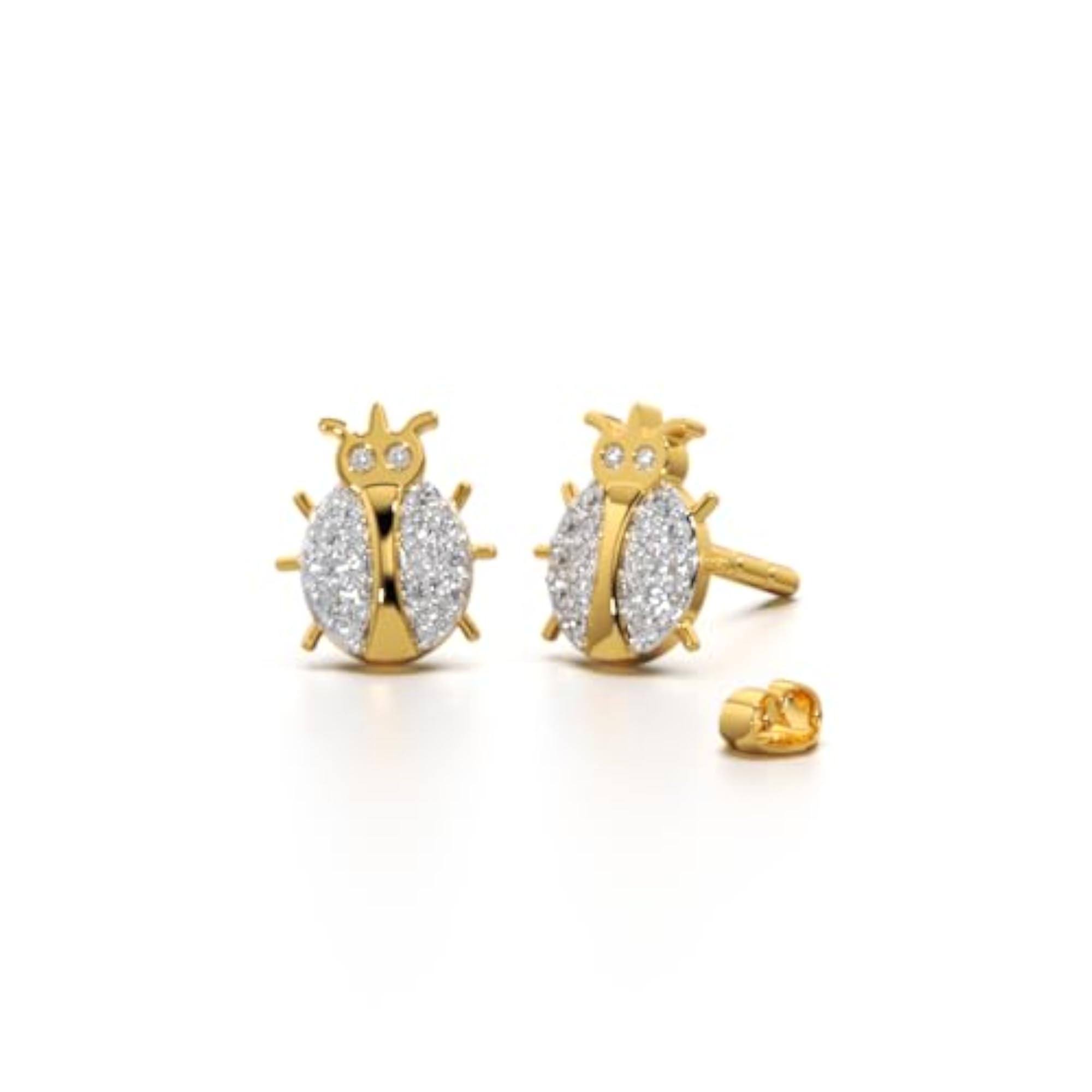 Women's 18K Gold Vermeil Elegant Ladybug Diamond Stud Earrings, Dainty