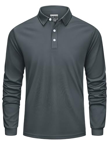 KEFITEVD 長袖ポロシャツ ダークグレー XL