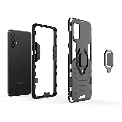 Image of Pikkme Samsung Galaxy M32 5G Back Cover | D5 Tough Armor Bumper | 360 Protection Case | Ring Holder Stand Case for Samsung Galaxy M32 5G (Black)