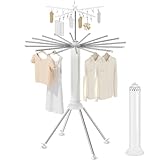 4-Legged Clothes Drying Rack Foldable, Double Dryer Rack with 20 Clips, Outdoor Laundry Drying Rack with 4 Pulleys, Collapsible Drying Rack Clothing, Aluminum Hanging Dry Rack for Clothes,Socks,Towel