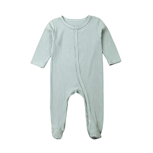 Baby Sleep N Play Cotton Footie Newborn Sleepers One Piece Footed Button Snap Romper (Light Green, 0-3 Months)
