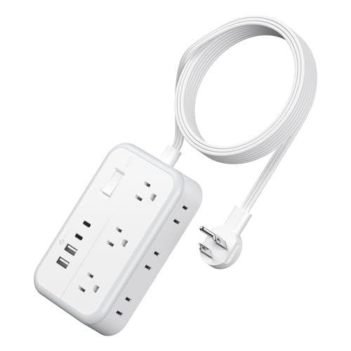 Power Strip 10 ft, Flat Plug Extension Cord with 6 Outlets 4 USB...