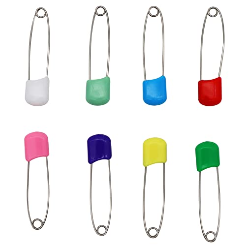 jeufun - 8 pcs Diaper Pins, Nappy Pins, Safety Lock Stainless Steel Plastic Head SafetyPins Plastic Head Hold Clip Locking Cloth Bib DiapersPins for Baby Child Infants Kids - -3%