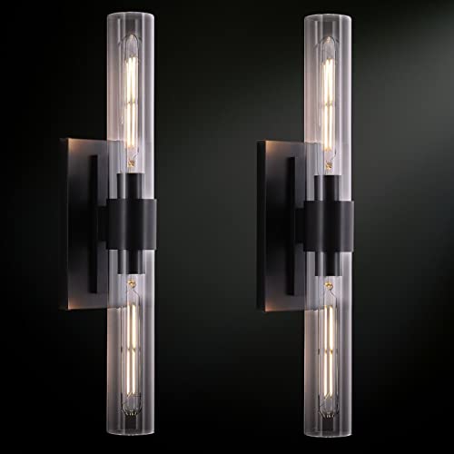 Black Wall Sconces Set Of Two, Bathroom Vanity Wall Sconces, 22.8" Sconces Wall Lighting, 2-Light Wall Mounted Sconces, Indoor Wall Sconces For Bathroom, Living Room, Bedroom, Vanity, Staircase #TOP28