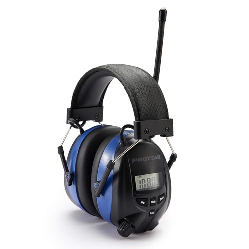 PROTEAR Gehörschutz mit Radio und Bluetooth FM/AM-Digital-Radio Sicherheits-Ohrenschützer für Arbeits Mähen Holzbearbeitung SNR 30dB