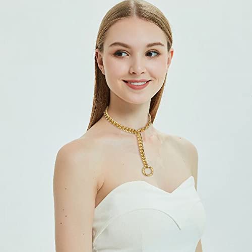 Jxlepe Womens Choker Chain 18K Gold Cuban Link Adjustable with O Ring Belt tail 0.4inch wide Punk Rock Stainless Steel Gift for her Sexy Pendant Xxxt.Necklace4