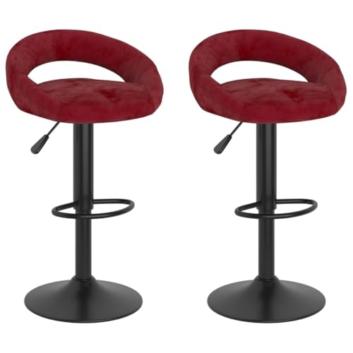 Tabourets de bar velours rouge vin réglables lot de 2 avec dossier et repose-pieds en métal noir