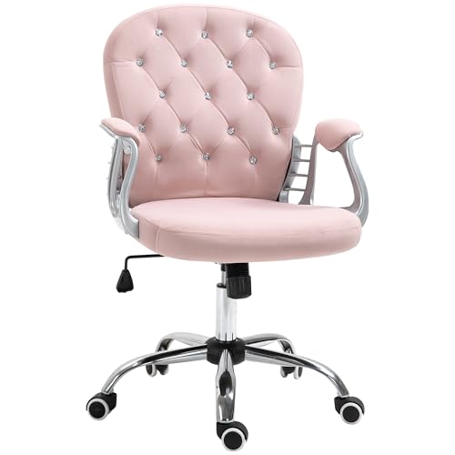 Vinsetto Office Chair, Swivel Desk Chair, Velvet Vanity Chair with Adjustable Height and Rolling Wheels for Home Work Study, Pink