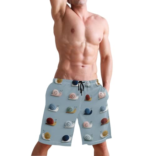 Men's Swim Trunks Snails Pattern Print, Quick Dry Beach Board Shorts with Lining-S4