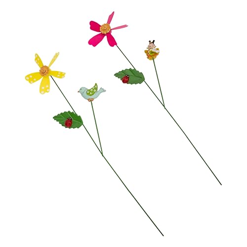 KONTONTY 2Pcs Outdoor Iron Flower Windmill Decor for Garden Vibrant Rotating Patio Art Adorable Decorations Unique Metal Spinners for Lawn and Outdoor Spaces
