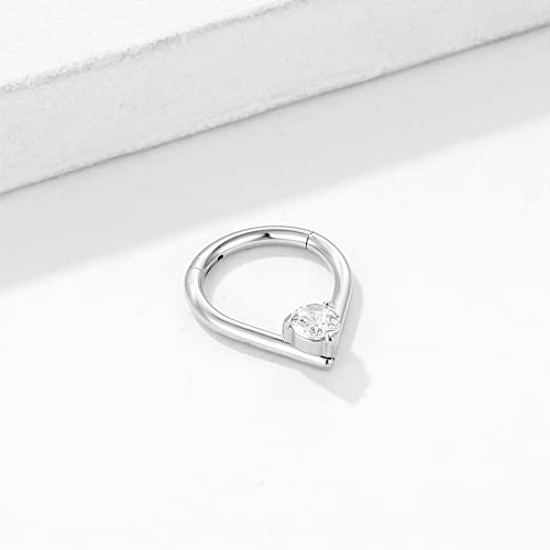 Cz Teardrop Septum Ring 316 Stainless Steel Cubic Zirconia 16G Daith Piercing Jewelry Hinged Segment Clicker Rook Snug Tragus Cartilage Hoop Earring #TOP7