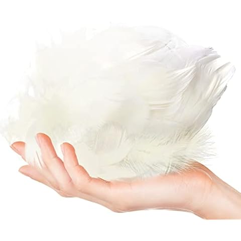 100 Pcs Feathers for Crafts, Colorful Feathers, Natural Goose Feathers for DIY Handmade Crafts Gift Box Filling Ornament Decoration (White) Cover