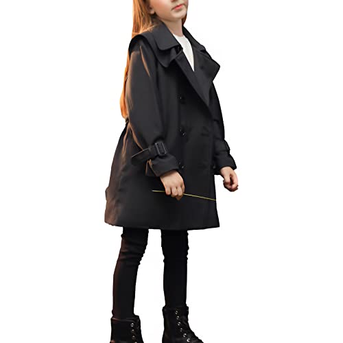 Image of amropi Girl's Trench Coat Single Breasted Windbreaker Jacket Outwear with Belt for 4-17 Years