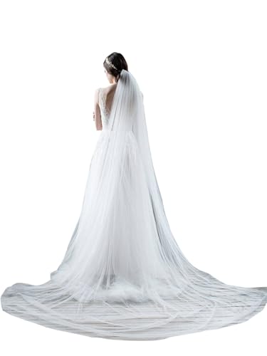 AiberLisha1 Tier Cathedral Length Simple Plain Bridal Veil with Comb for Wedding Brides Off White