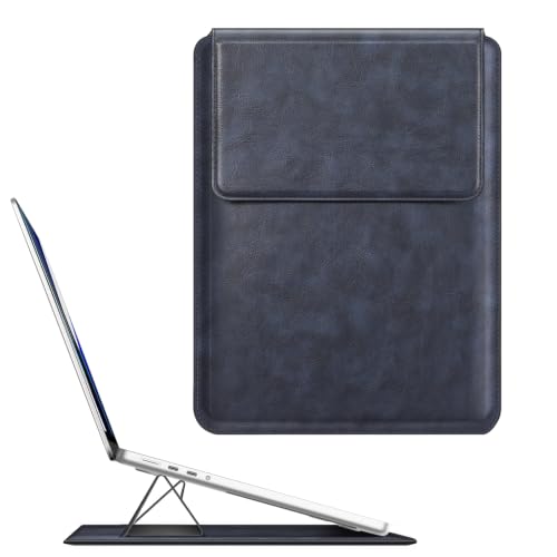 Image of Fintie Sleeve Case for MacBook Neo 13 Inch, MacBook Air 13.6 /13.3 Inch, MacBook Pro 13 Inch, Other Up to 13 inch Laptop Tablet - Slim Bag Cover with Stand, Synthetic Leather, Magnetic Closure, Navy