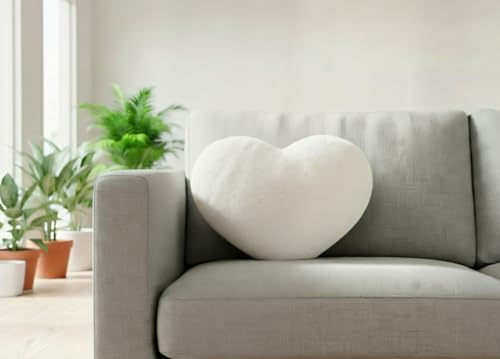 Sebil Heart Pillows Cute Heart Decorative Pillow Super Soft Throw Pillow Valentines Day Decorations Pillow Wedding Decor (Milk White Small)