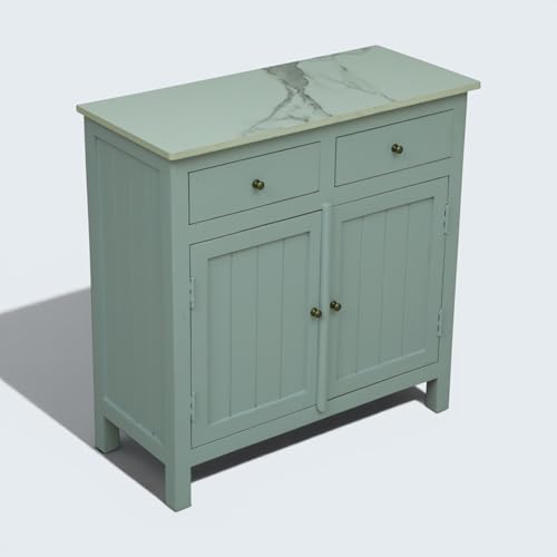 Image of Solid Wood Madrid Sideboard Cabinet (S) | Sideboard with Sintered Stone Top | Finish- Acrylic Silver Grey