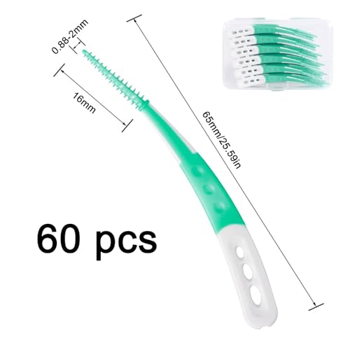 Interdentalbürsten 60 Stück,Zahnsticks,Zahnzwischenraumbürsten,Zahnreinigung Zwischenräume,Gebogene Form,für Reinigung schwer zugänglicher Zahnzwischenräume