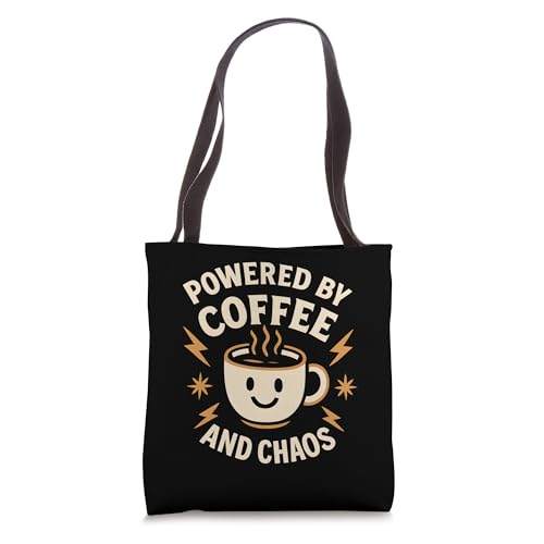 Bolso tote divertido con diseño 'Powered by Coffee and Chaos' para personas con TDAH y amantes de la cafeína miniatura 1