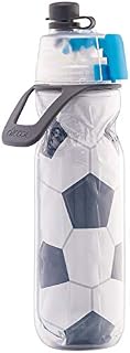 O2COOL Mist 'N Sip Misting Water Bottle 2-in-1 Mist And Sip Function With No Leak Pull Top Spout (Soccerball)