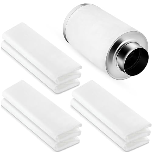 Tudomro 6 Pack Carbon Prefilter for 4 Inch Carbon Filter Replacement, Non Woven Fabrics Material and Electrostatic Fibers for Odor Control in Grow Tents Indoor Gardening Hydroponics Ventilate, White