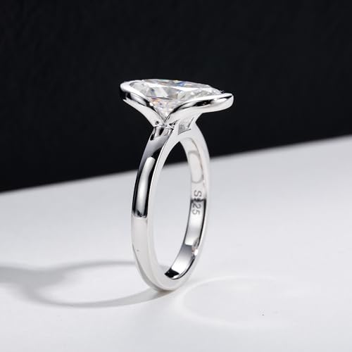 Moissanite Engagement Rings 3CT Half Bezel Setting 11mm*7mm Oval Cut Lab Created Diamond Marquise Cut Solitaire Promise Band Round Cut S925 Sterling Silver Wedding Rings for Women 5