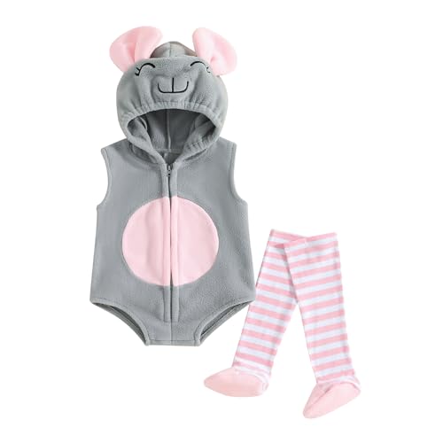 Madjtlqy Baby Halloween Costumes Toddler Girl Boy Outfits Clothes Hooded Romper Jumpsuit With Long Socks (Mouse 18-24 Months)