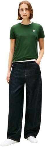 Tommy Hilfiger Damen T-Shirt Kurzarm Script Regular Fit, Grün (National Forest), S – Ansicht 5