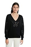 sherpa pullover damen Regular Fit Desigual Womens JERS_GANTE Sweater, Black, M