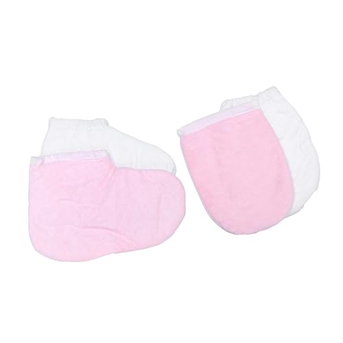 NIYANGLE 4pairs Beauty Gloves and Foot Covers Set Soft Protective Gloves and Foot Covers for Home Use Includes of White Pink Accessories for Skin Care