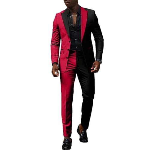Generic Men's Color Block Suit 2 Piece Wedding Groom Tuxedo 3 Button Jacket Pants Elegant Suit