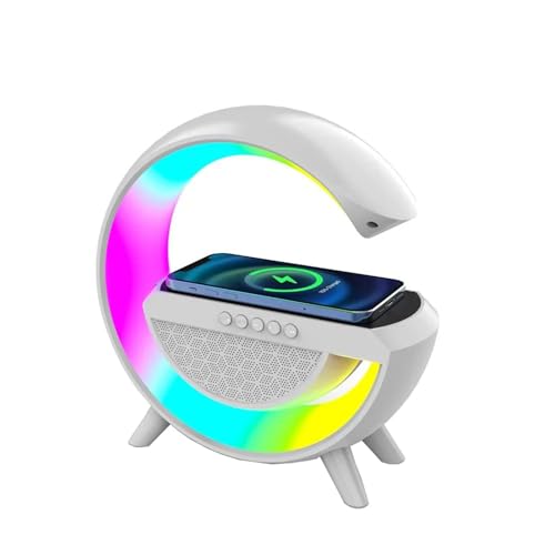 Genérico Altavoz Bluetooth, Altavoz Bluetooth Regulable Tipo C con Lámpara Nocturna, Compatible con Reproducción en Modo FM USB AUX, Cargador Inalámbrico de 15 W, Llamadas Manos Libres