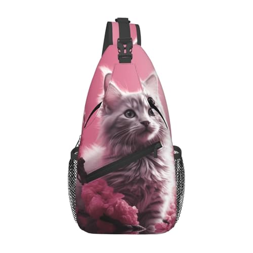 Sac de poitrine grand stockage et ultra léger avec motif chat rose et noir durable