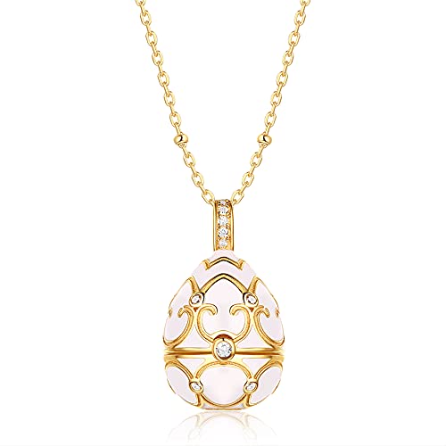 Bijou locket émail blanc zircon FLXHSA collier long perle pour femme tendance