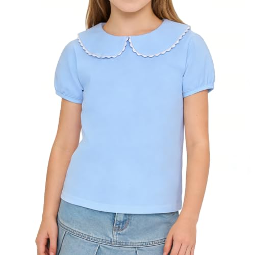 Image of LYSMuch Girl Short Sleeve Peter Pan Collar Shirt Kid School Polo Shirt