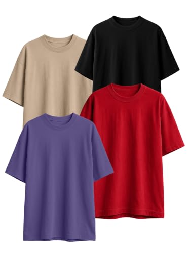 Image of Veirdo 100% Pure Cotton Oversized Baggy Fit Half Sleeve Solid Core Round Neck Multicolor T-Shirt Combo for Men & Boys (Pack of 4)
