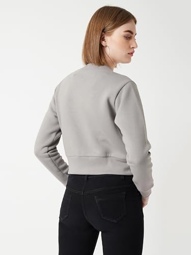 Image of Miss Chase Women's Off White V-Neck Full Sleeves Bomber Cropped Jacket