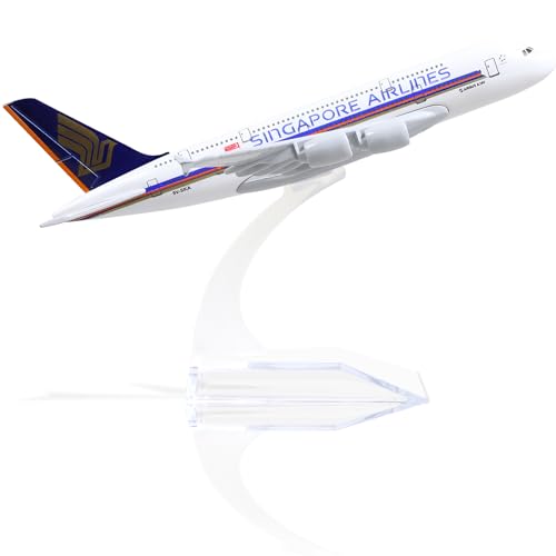 QIYUMOKE Airbus A380 Singapore Airlines 1/400 Modelo de Avión de Metal Fundido a Presión con Soporte Sky Jumbo Modelo de Avión de Pasajeros Kit de Modelo Coleccionable de Aleación para Regalo