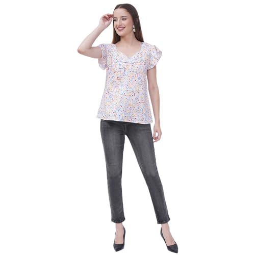 Image of Women Floral Printed Top | Short Sleeve Casual Summer Wear | Soft Breathable Fabric | Stylish Regular Fit Tunic for Women & Girls