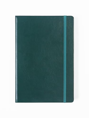 Image of A5 Lined Hardcover Notebook, 100 GSM Paper, Dark Green | Soft-touch Alpha3 PU cover, lay-flat sewn binding, elastic closure, ideal for work, meetings, planning, and note taking