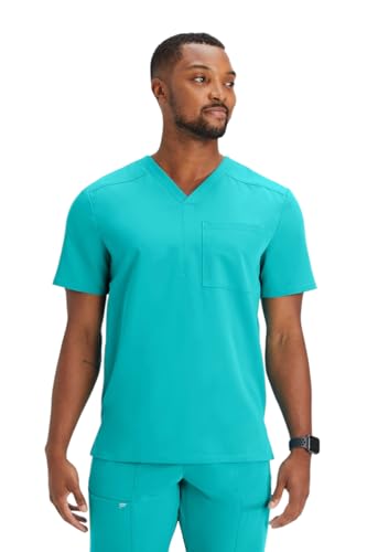 Image of Fabletics Men's Helix 1-Pocket Scrub Top - MotionTech, Wrinkle-Resist, Chest Pocket, Anti-Shrink, Semi-Slim Fit