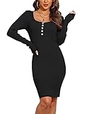 Rocorose Women's Fall Dress 2023 Casual Outfit Above The Knee Long Sleeve Bodycon Dress Black XL