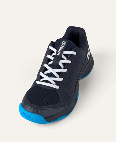 Wilson Rush Pro Junior L Tennisschuhe, Komfortables Spiel und Dynamische Dämpfung, Abriebfest, Navy Blazer/Weiß/Atomic Blue, Größe 2,5K