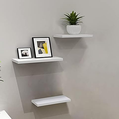 SEMOFO Floating Wall Shelves,White Modern Floating Wall Hanging Shelves with Invisible Brackets for Living Room Office Bedroom Bathroom Kitchen Cover
