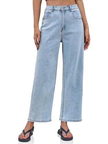 Cicy Bell Womens Baggy Horseshoe Jeans Boyfriend Wide Leg Vintage Mid Rise Cropped Denim Pants Light Blue2