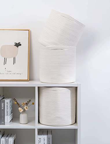 Voten Storage Cubes Baskets Bins Organizer 11X11X11'' Fit 12X12''Cube Storage Organizer Bookcases Shelves,Durable Woven Cotton Storage Basket For Organizing,Round 3Pack Off White #TOP4