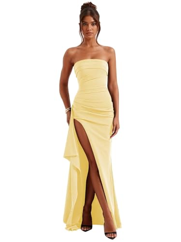 petyoo Prom Dresses 2026 Mermaid Starpless Light Yellow Corset Ruffle Backless Formal Long Dresses...